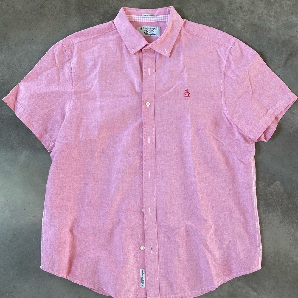 Penguin Pink Slim Fit Short Sleeve Button Down